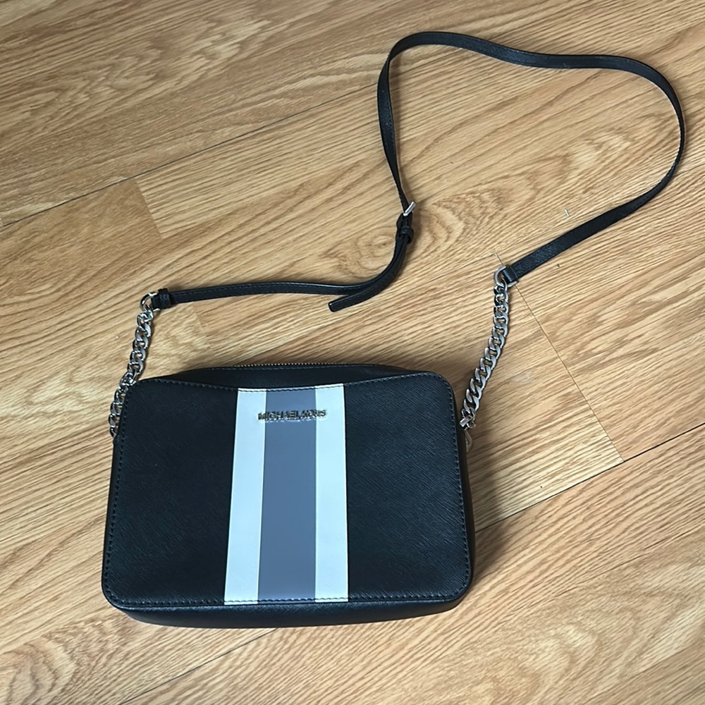 Michael Kors shoulder strap purse. White and Grey striped.